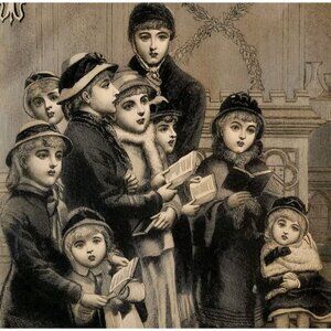 1881 Engraving Children Caroling Hark The Herald Victorian Christmas DWQQ18